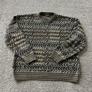 Vintage Bachrach Sweater Mens L Multicolor Geometric Crew Neck Long Sleeve Blend